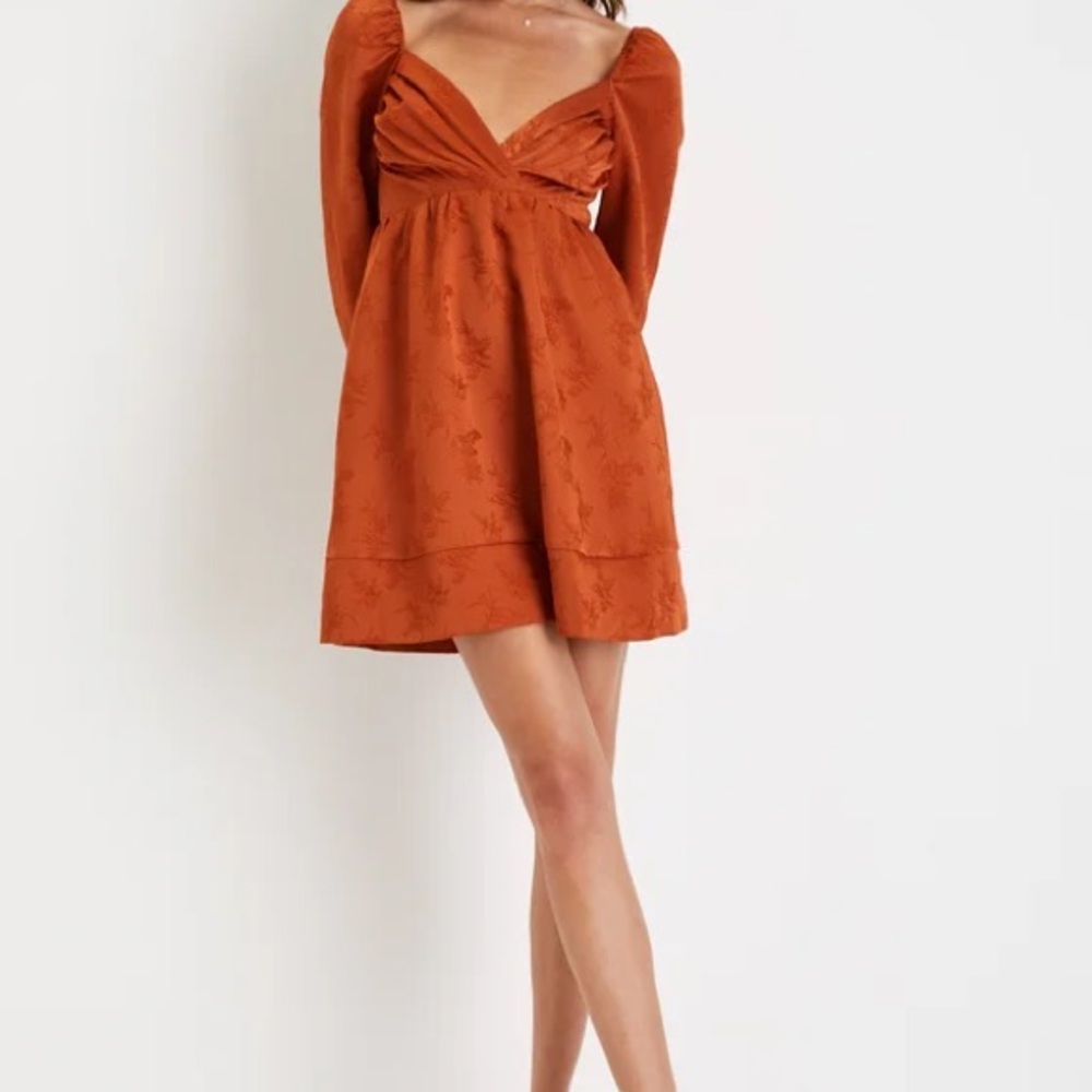 Lulu’s Exceptional Design Rust Orange Pleated Tie-Back Mini Dress